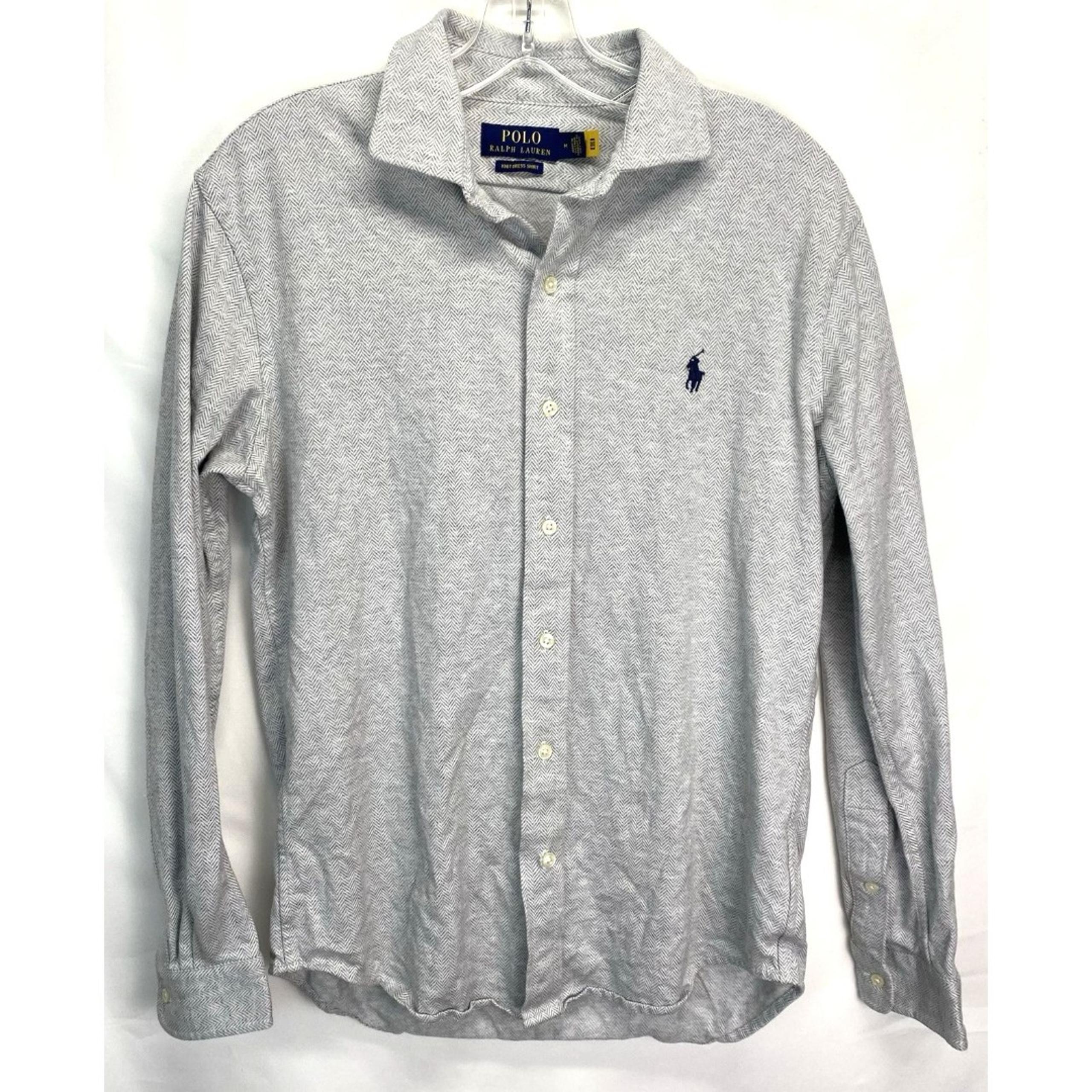 Polo Ralph Lauren Men’s M 15.5 33 Knit Dress Shirt Herringbone Gray Button Up