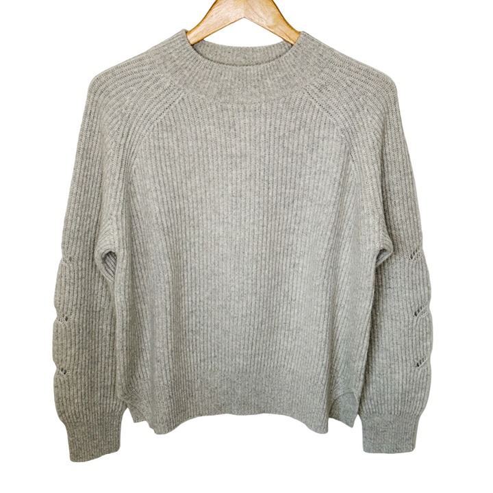 Margaret O'Leary Women's Grey Textured Long Sleeve Cashmere Sweater