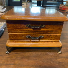 Vintage small jewelry box, London, leather with brass legs brass handles
