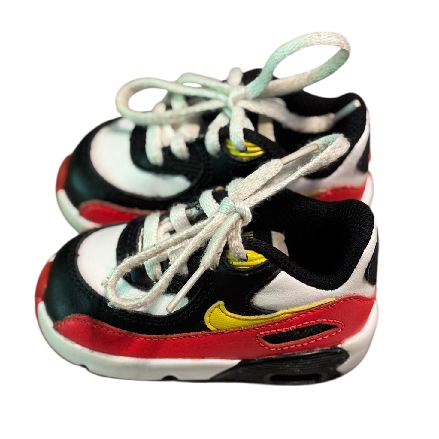 Nike Air Max 90 Toddler Sneakers Black White Red Yellow Size 4C