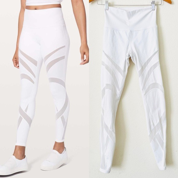 Lululemon SIZE 4 Wunder Under High Rise Leggings in mesh 28” - white