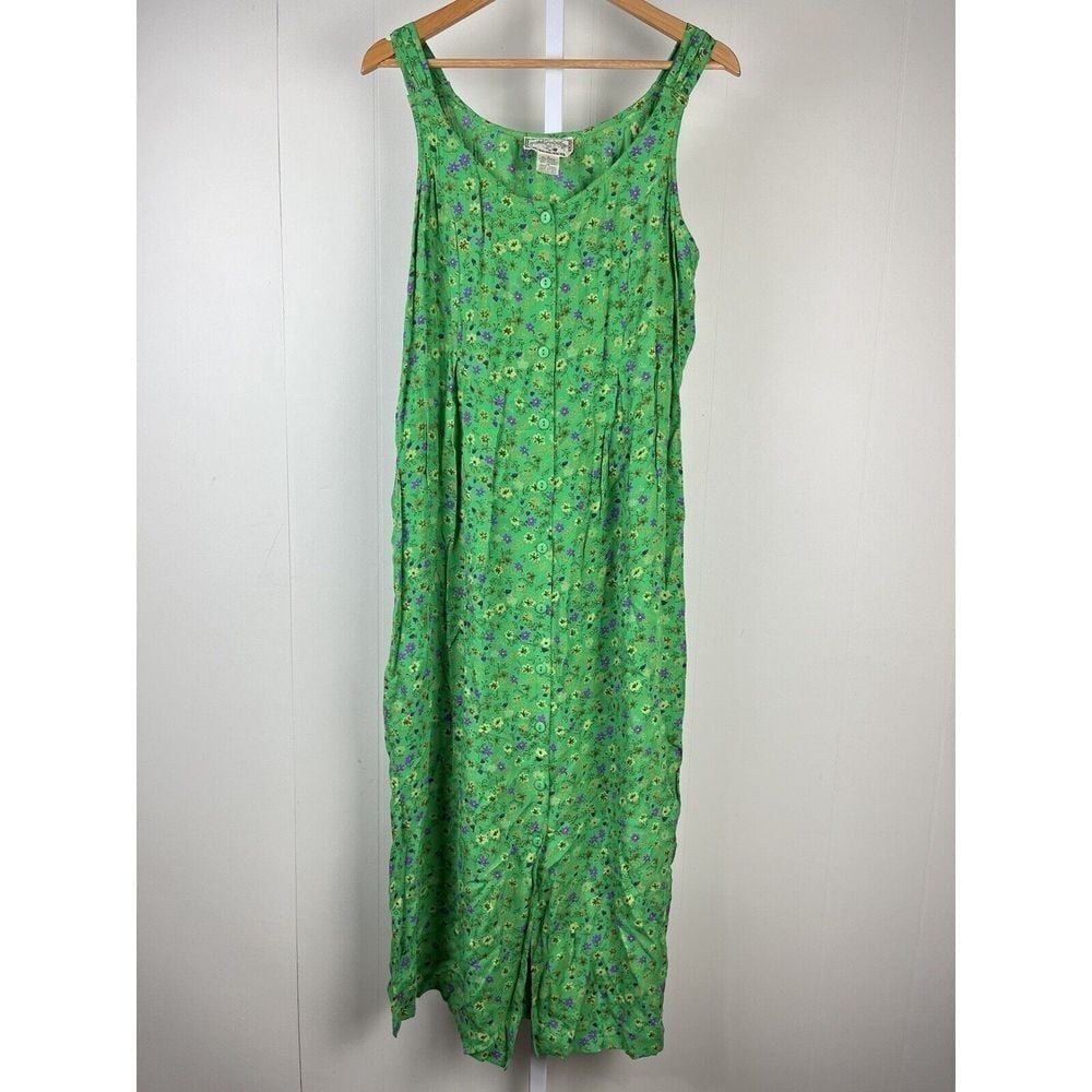 Pudding Shop April Cornell VTG Maxi Dress Rayon Green Floral Sleeveless Size 4
