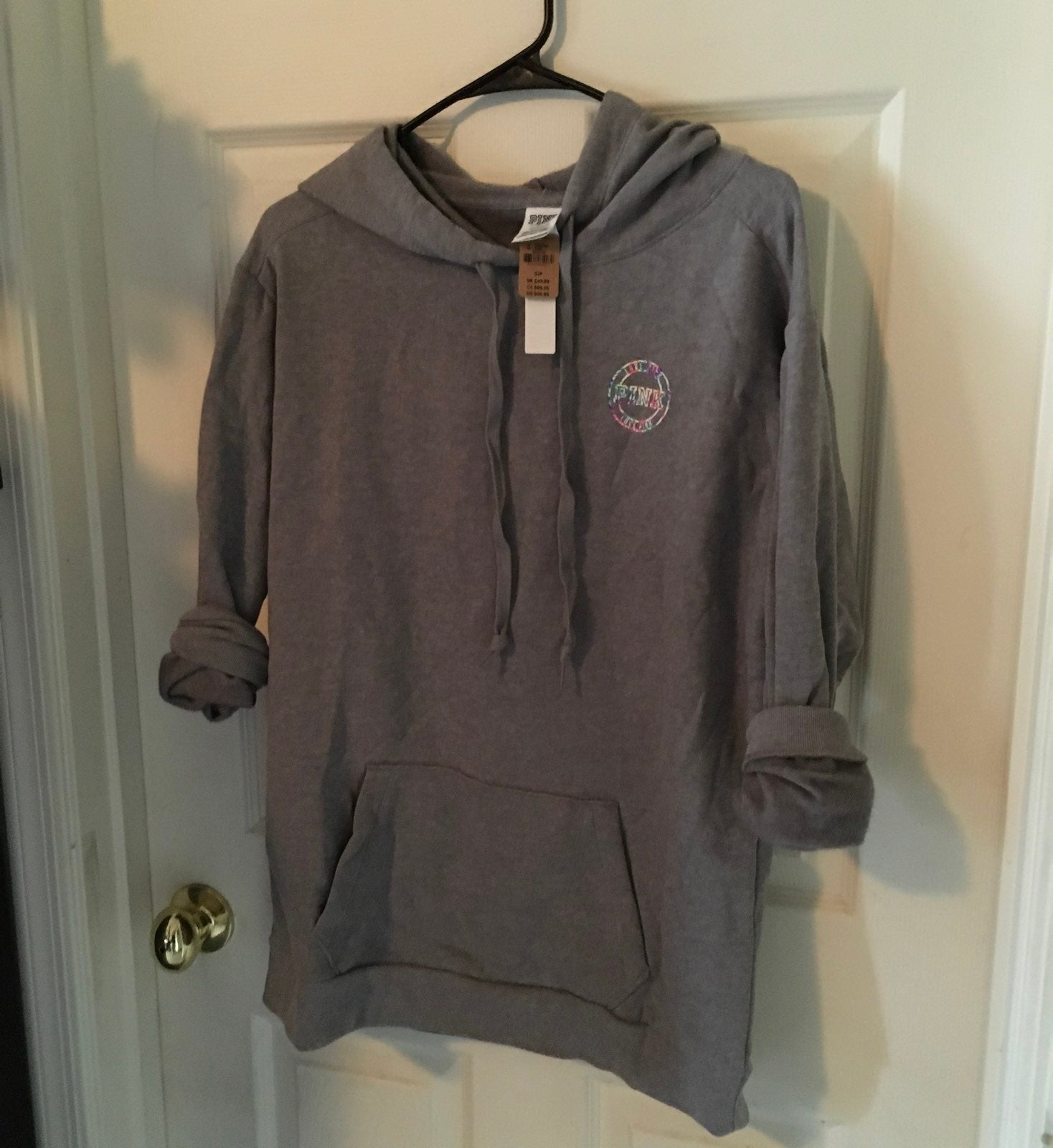 NWT PINK Hoodie pullover grey size S rainbow soldout