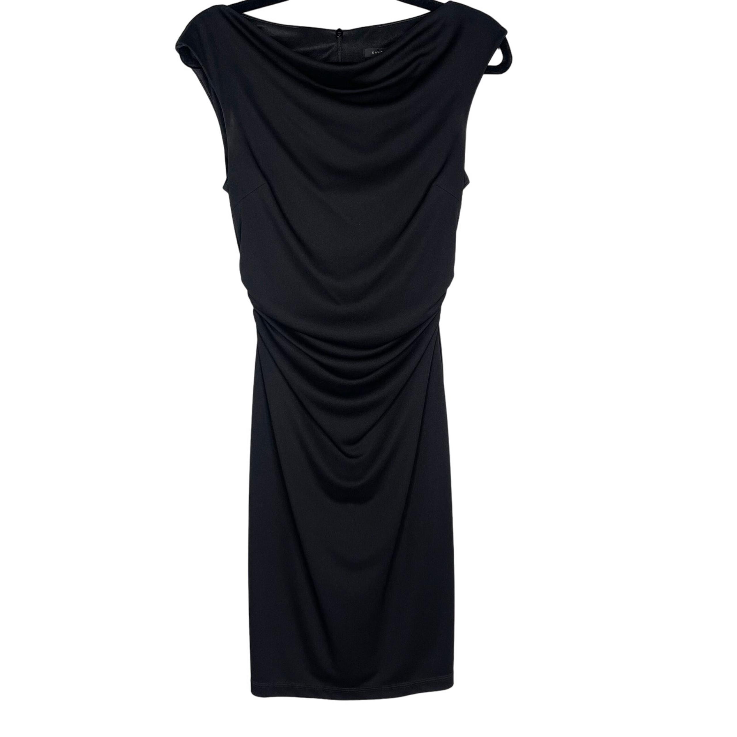 David Meister 4 Black Ruched Dress Sleeveless Georgette Cowl Neck Knee Length