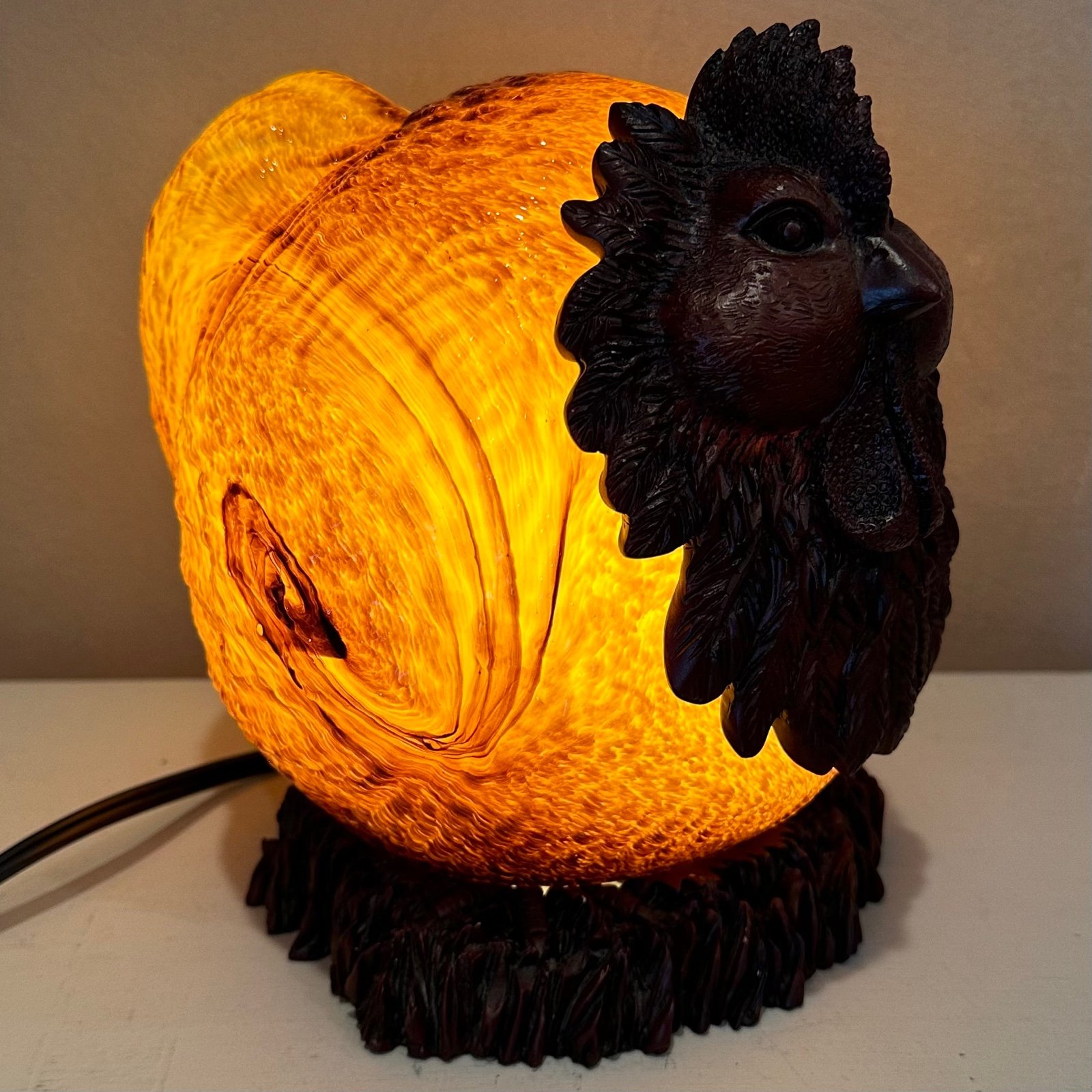 Vintage Turkey Amber Glass Table Lamp Light Farmhouse Decor *Works*