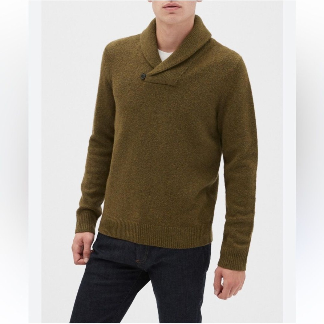 Banana Republic Shaw-Collar Cotton Blend Sweater in Coffee Brown - Size L