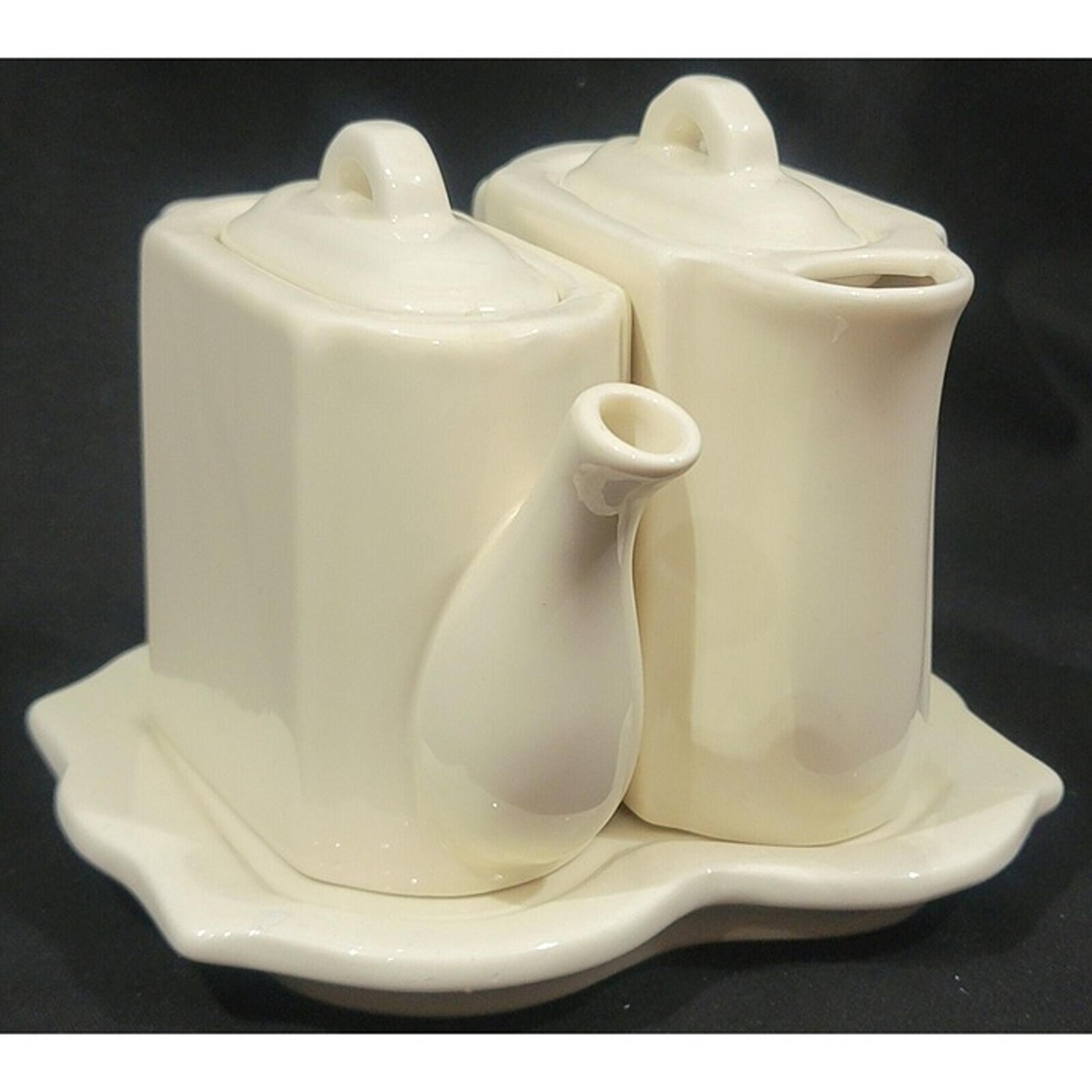 Restoration Hardware TEA FOR TWO small stoneware twin coffee tea pots on tray