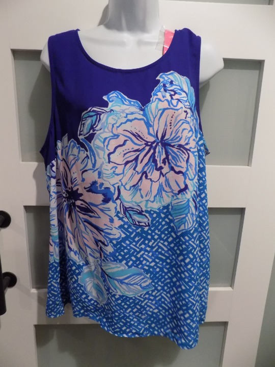Lilly Pulitzer Mr Peacock Blue Plant One On Me Engineered Iona Top Size XL NEW