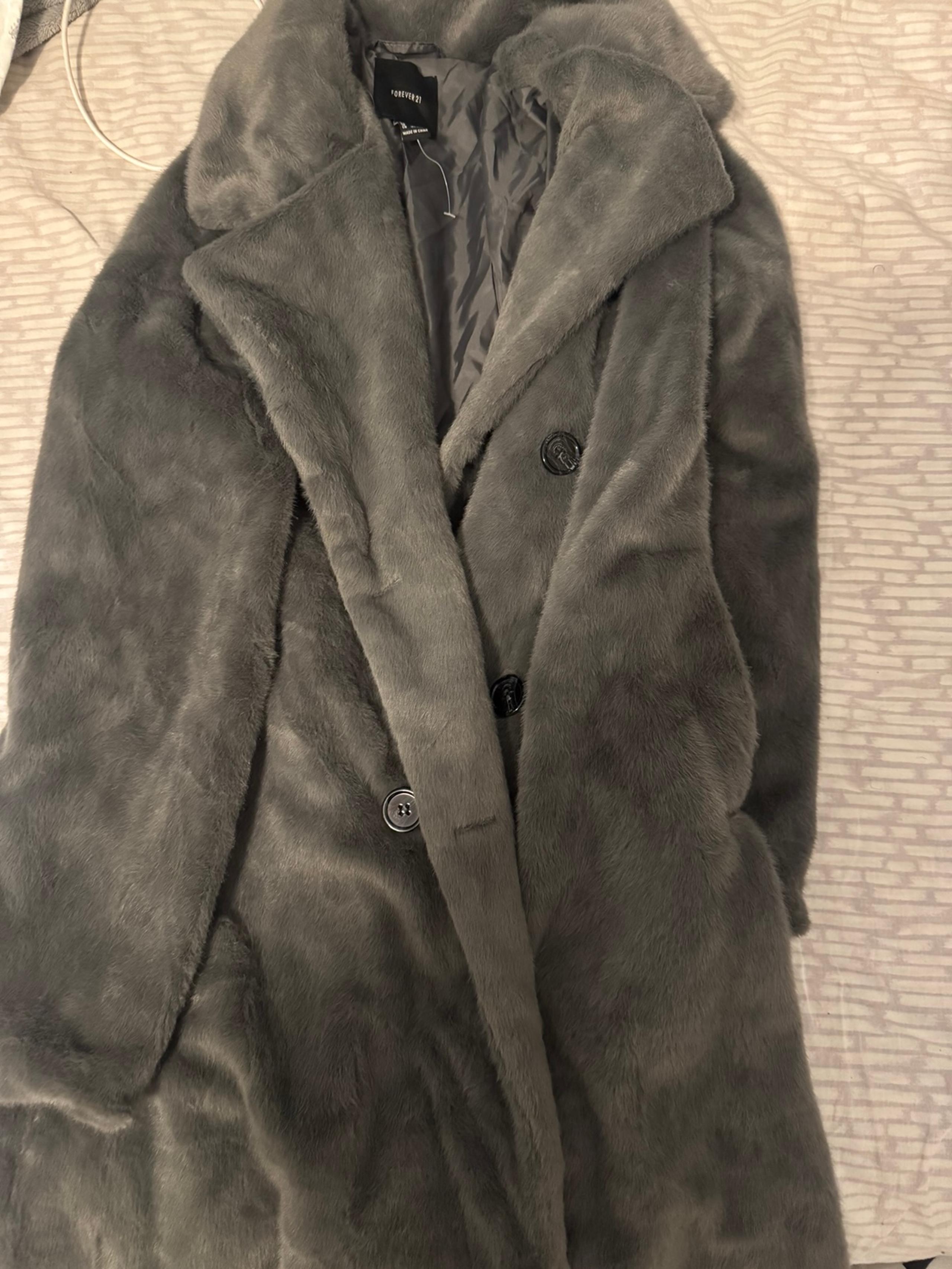 Forever 21 Gray Fur Trench Coat