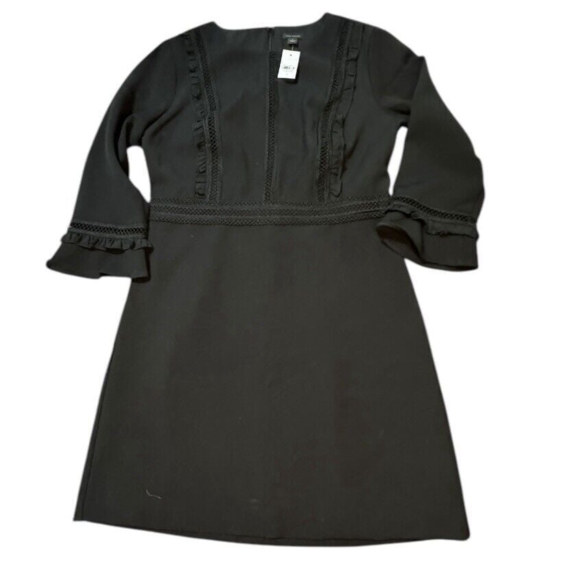 NWT Ann Taylor Lacy Ruffle Doubleweave Dress Black 6 Ruffle Embroidered Stunning