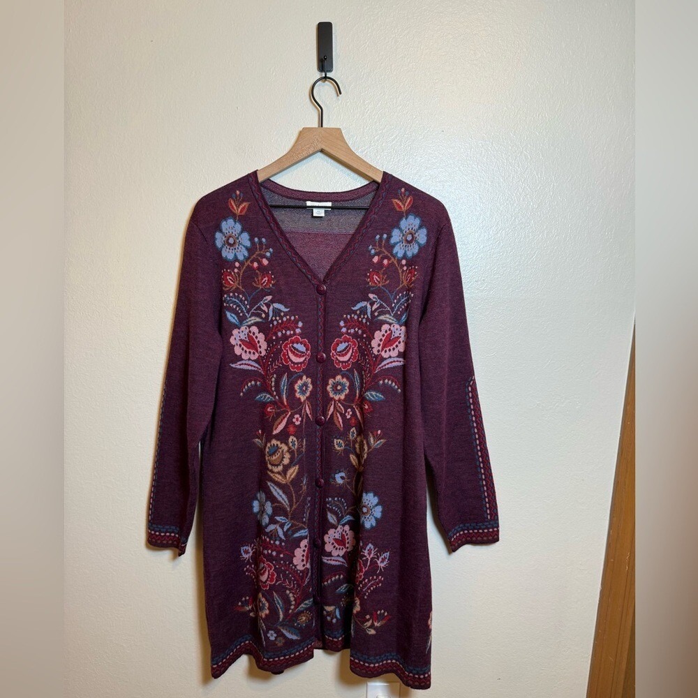 Sundance Merino Wool Longline Floral Cardigan