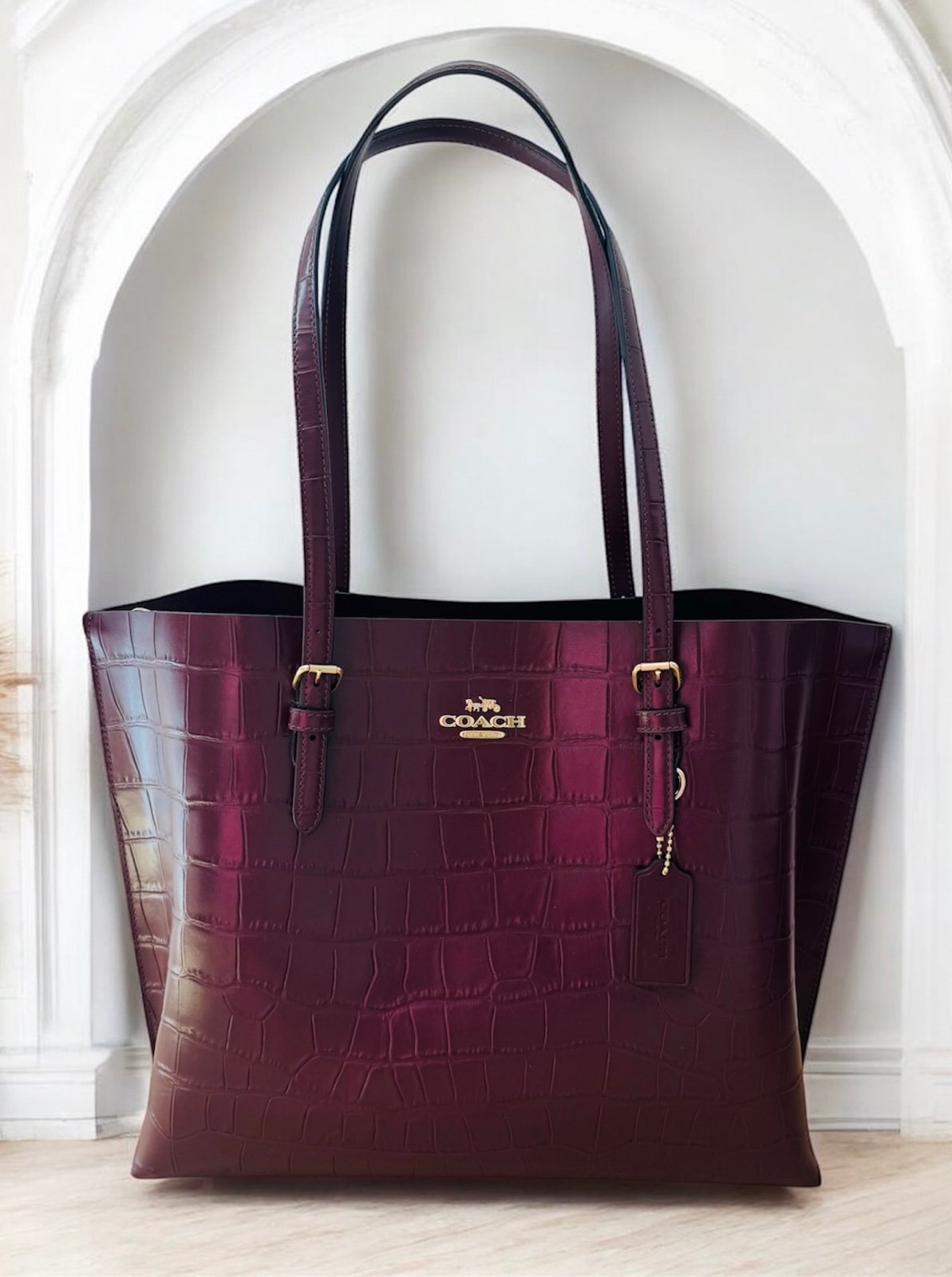 Coach Croc Embossed Mollie Tote Bag Carryall Merlot