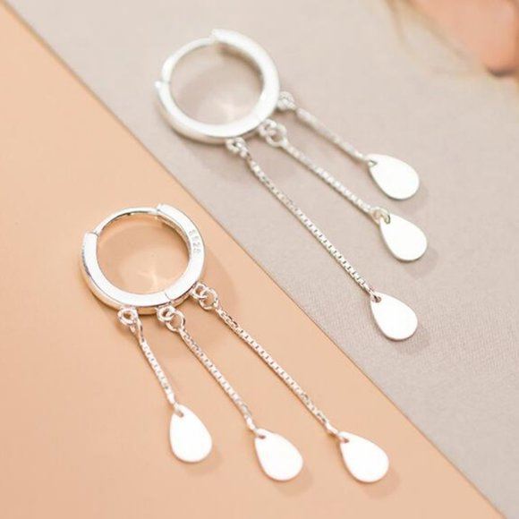 NEW 925 Sterling Silver Chain Drop Hoop