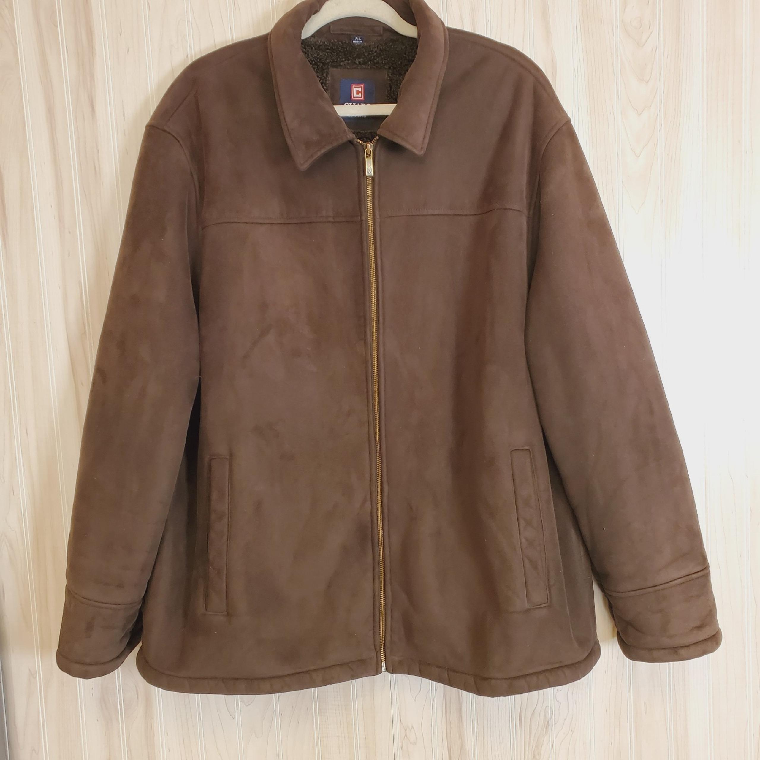 Chaps Ralph Lauren Jacket Coat Mens XL Brown Faux Suede Faux Fur Lined Heavy