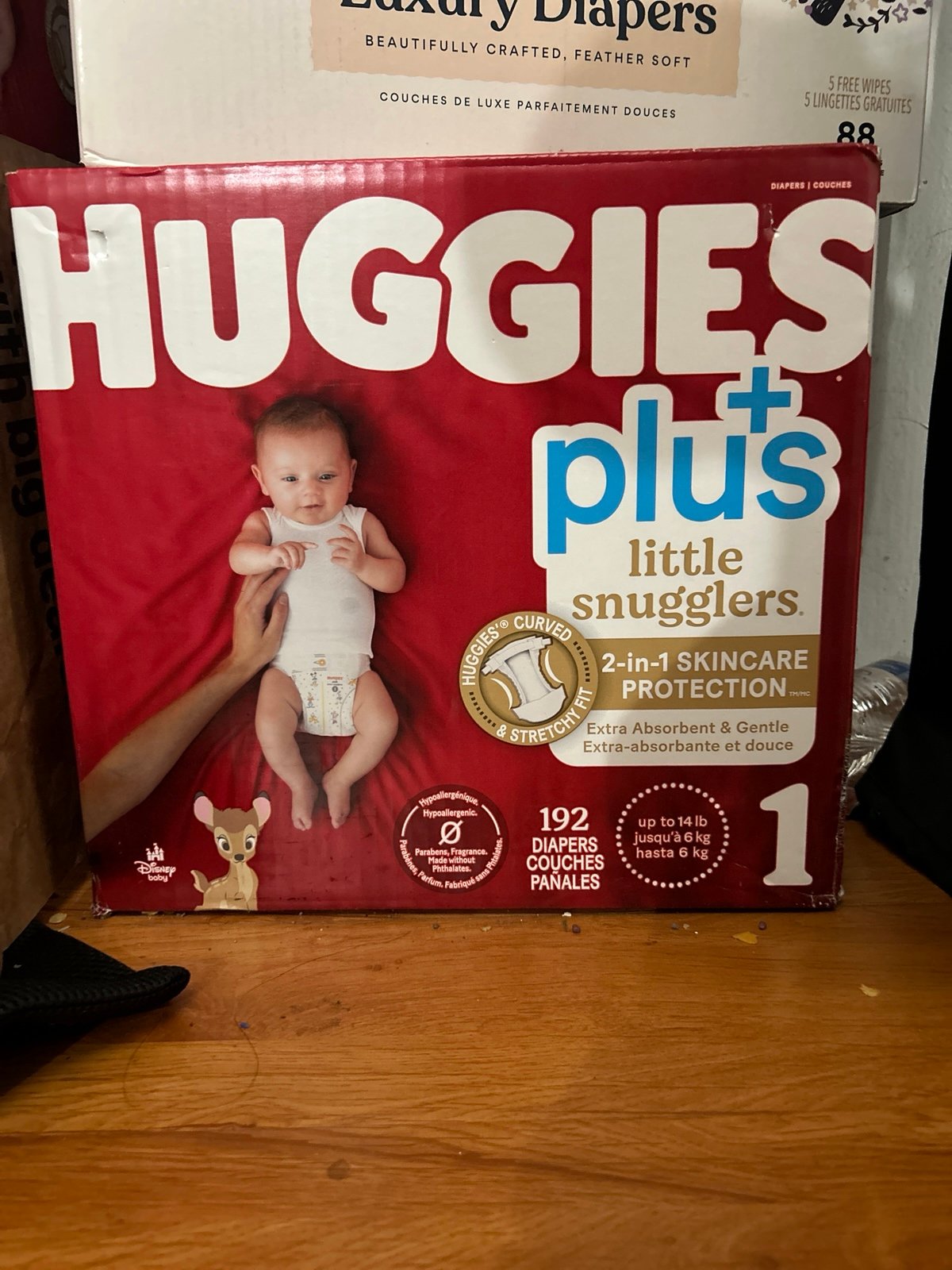 Huggies plus little snugglers size 1 for 192 diapers new never opened box