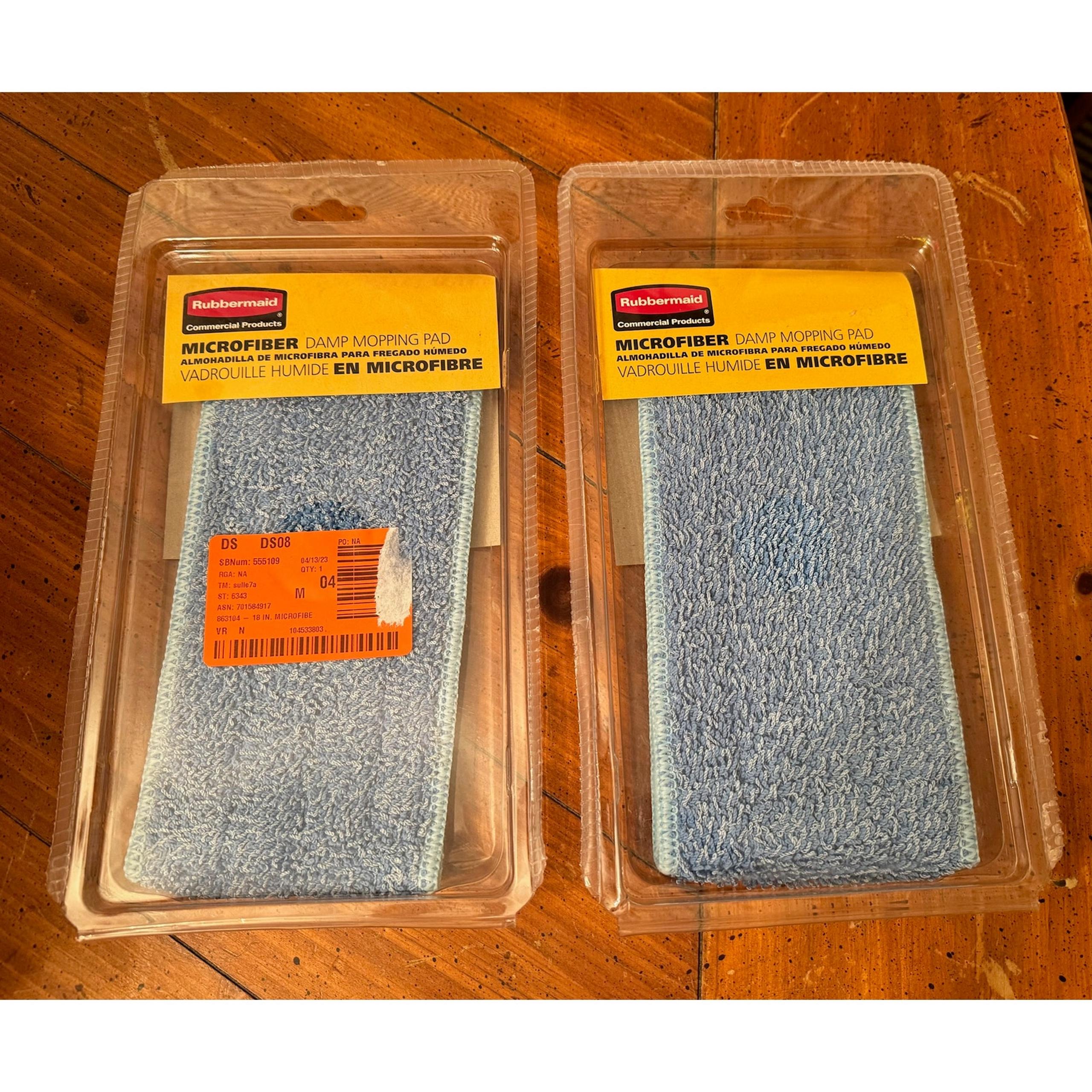 New Set of 2 Rubbermaid Blue Microfiber Damp Mopping Pad - 18"