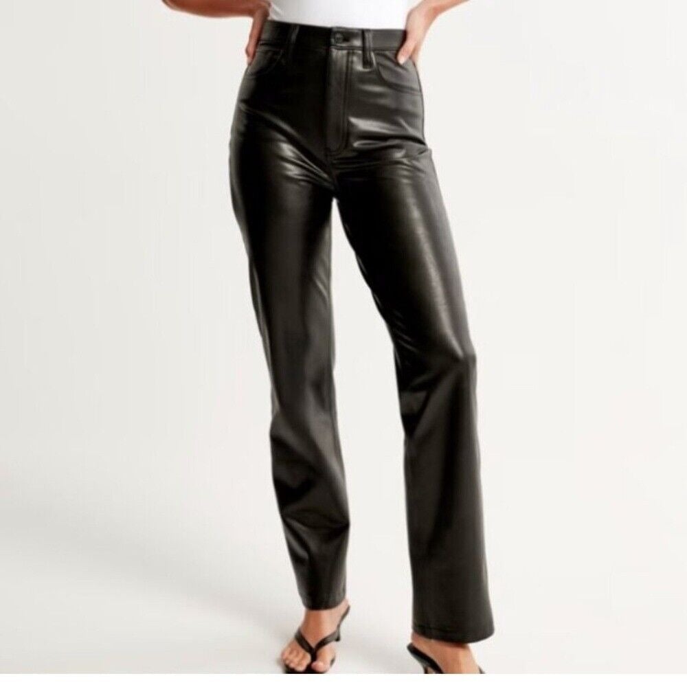 Abercrombie & Fitch 90s Straight Ultra High Rise Faux Leather Curve Love Pants