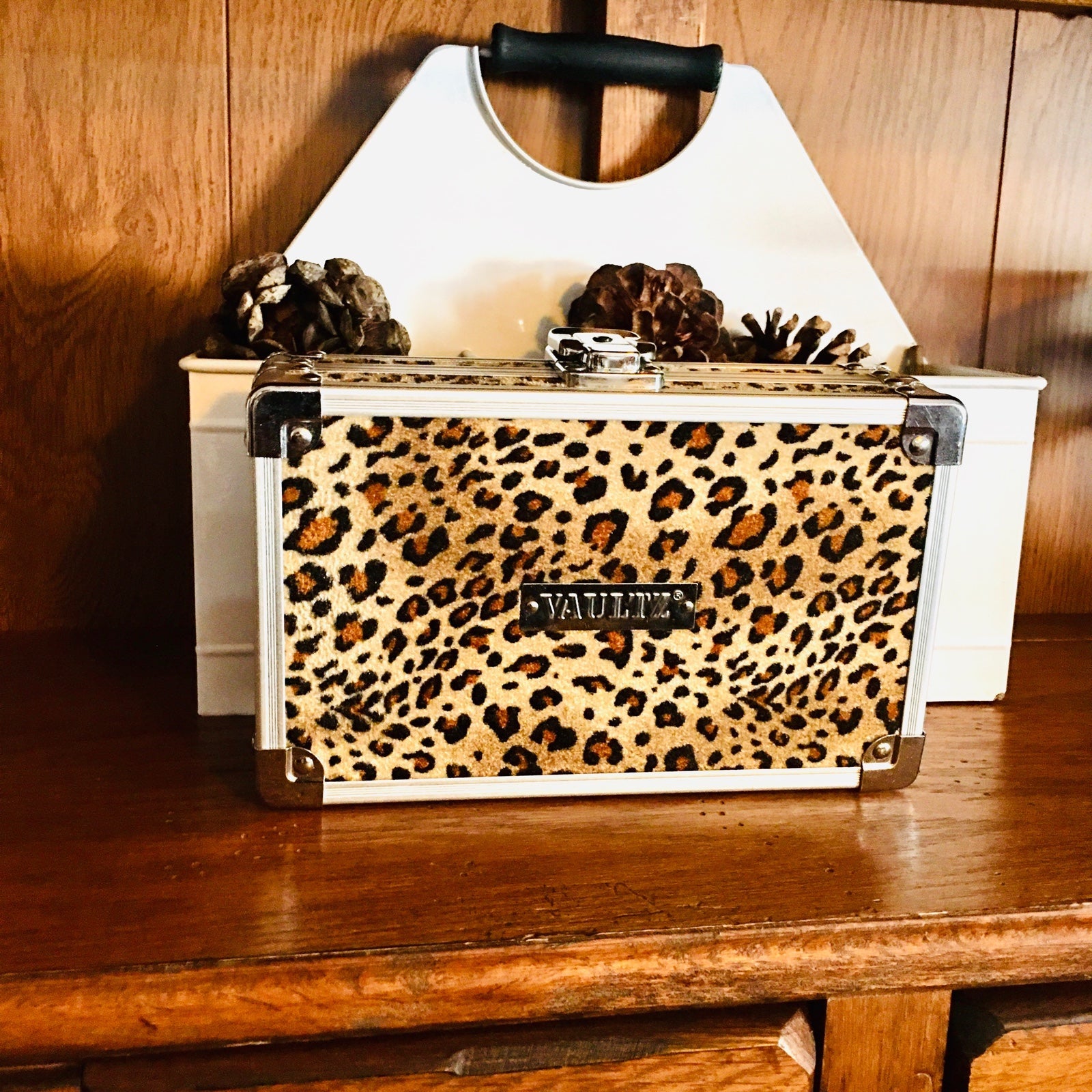 Vaultz Animal cheetah velour velvet pencil case sewing bin school crafts art bin