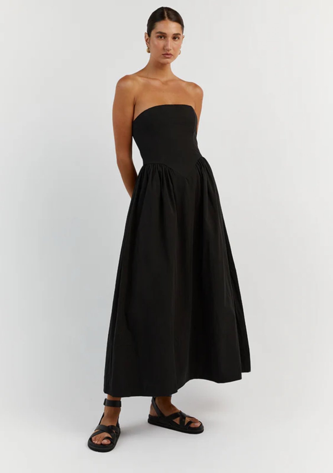 DISSH Hyland Black Strapless Midi Dress Feminine Classy Elegant Size 12 US