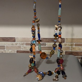Artisan OOAK Vintage Lamp Work Stone Glass Ceramic Beaded Corded Necklace
