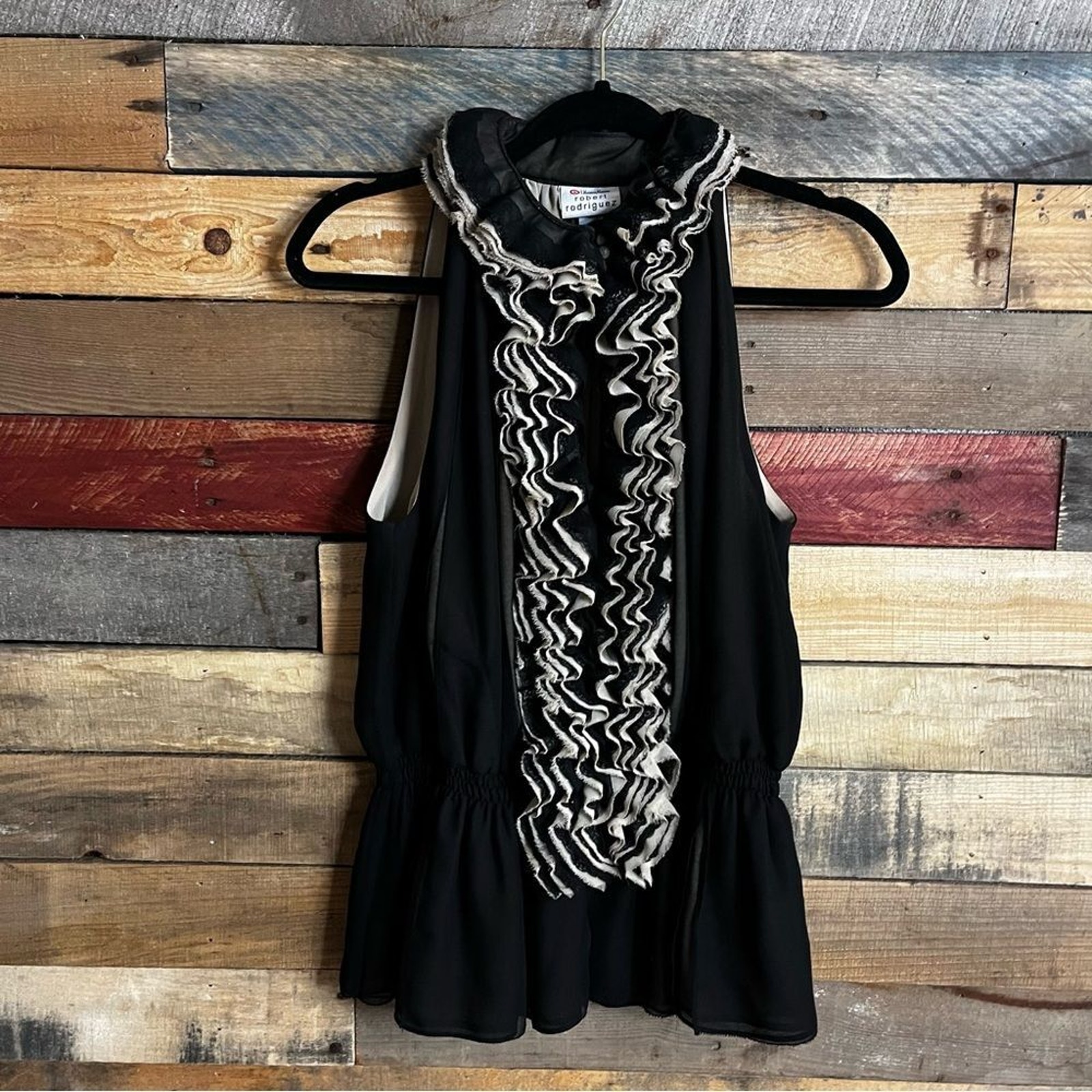 Neiman Marcus Robert Rodriguez For Target Black Ruffle Neckline Tank Size Medium