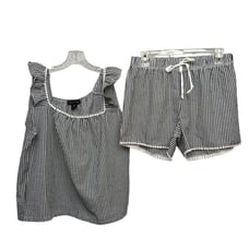 Rachel Zoe M Gingham Print Pajama Set Black White Ruffle Tank Shorts Coquette