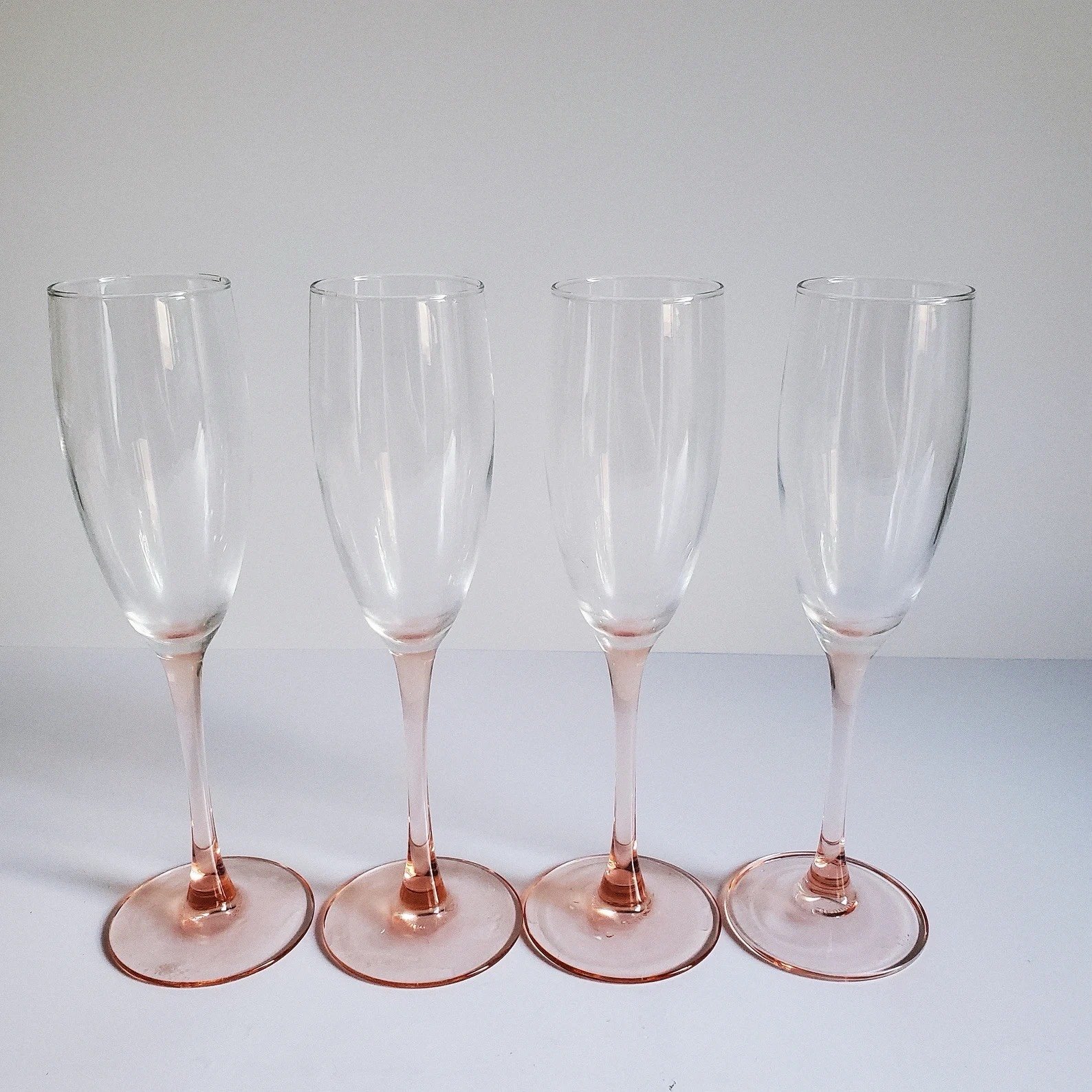 NIB Vintage 1980s French Pink Stem Luminarc Champagne Flute Glasses Set of 4