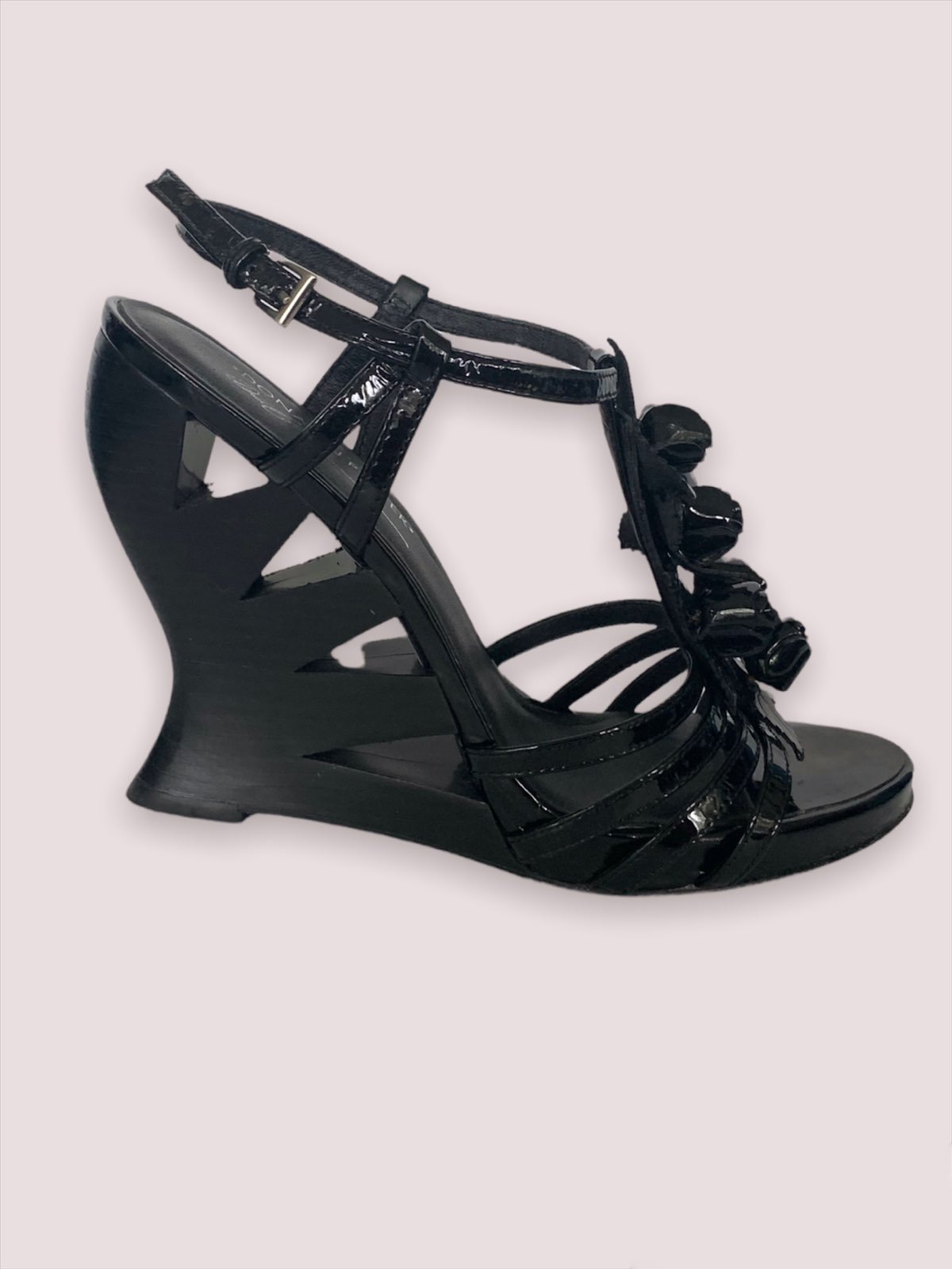 DONALD J PLINER Women's Bambi Black Patent Leather Wedge Sandals Size 9 M MSRP