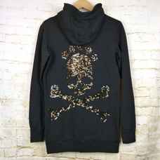 Bad Spirit Massimo Sabbadin Skull Hoodie Womens L Black Crossbones Sequins Italy