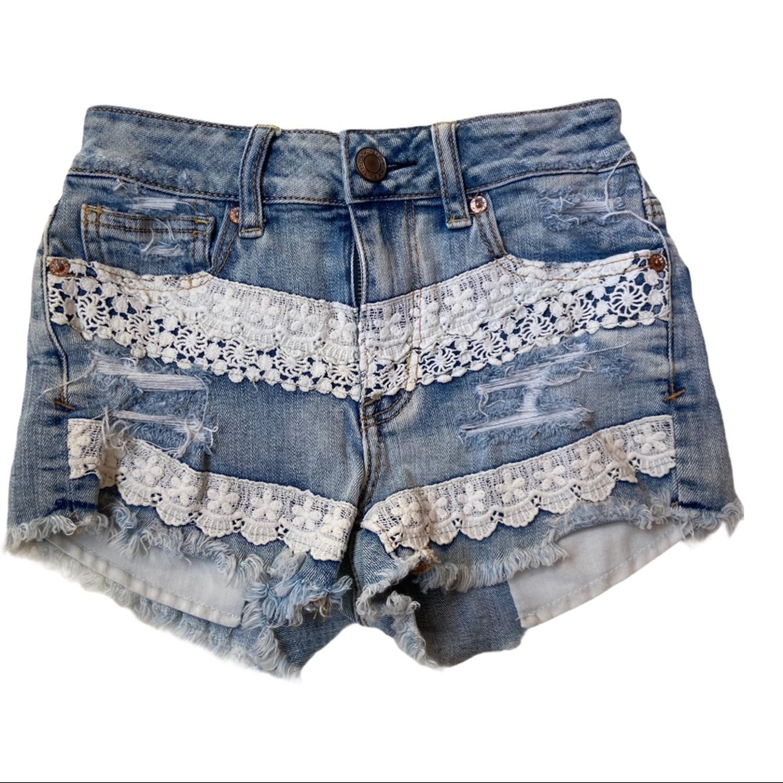AE Hi-Rise Shortie Lace Jean Shorts