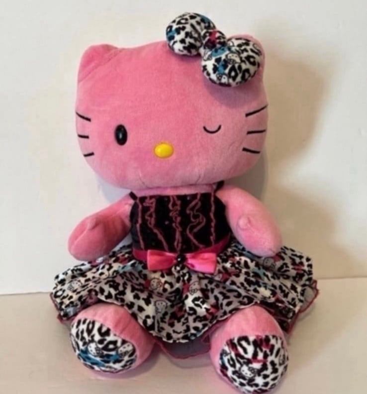 Build a bear Hello Kitty pink leopard print plush bow dress