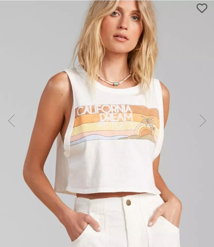 NWT Billabong × The Salty Blond Cut Off Crop Muscle Tank Top California Large