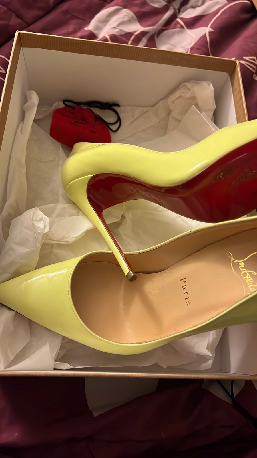 Size 37 in neon green Christian Louboutin So Kate pumps. Worn twice