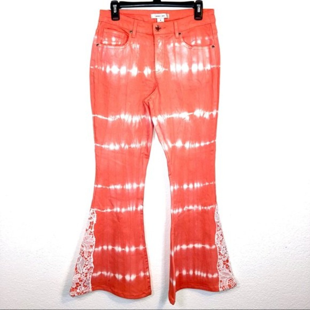 Gemma + Jane Coral Flare Lace Jeans Size 8