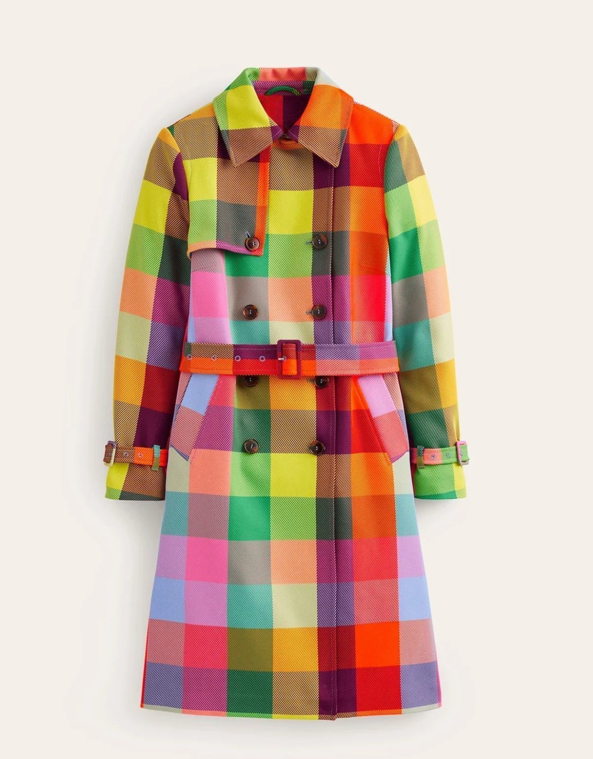 Color Plaid Urban Long Sleeve Trench Coat With Belt