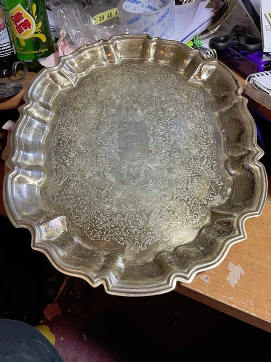 Vintage 1973 ITALIAN LEONARD SILVER PLATED FOOTED SERVING PLATTER 14 X 11 X 1/2