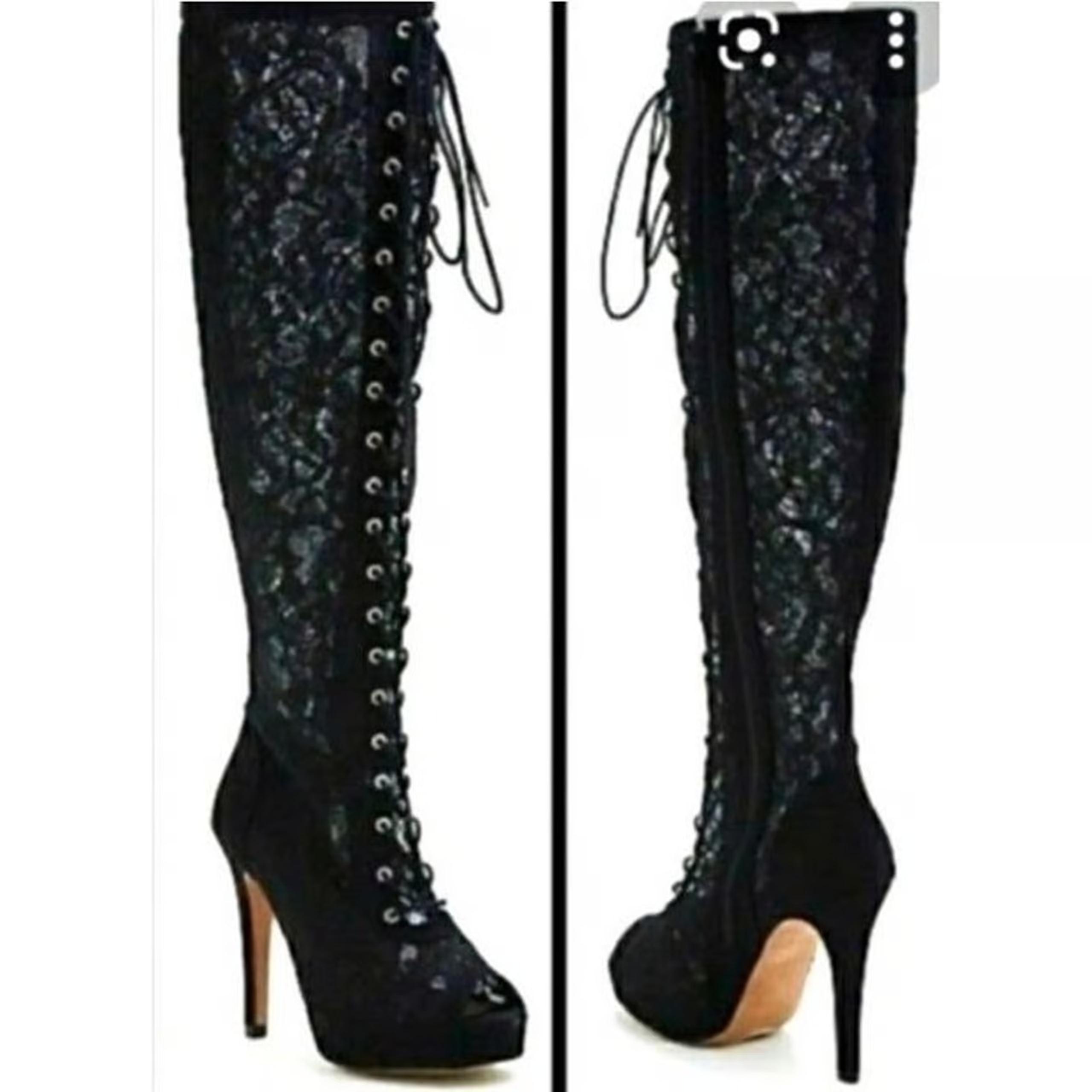 NWT Torrid black all over lace, lace-up over-knee boots