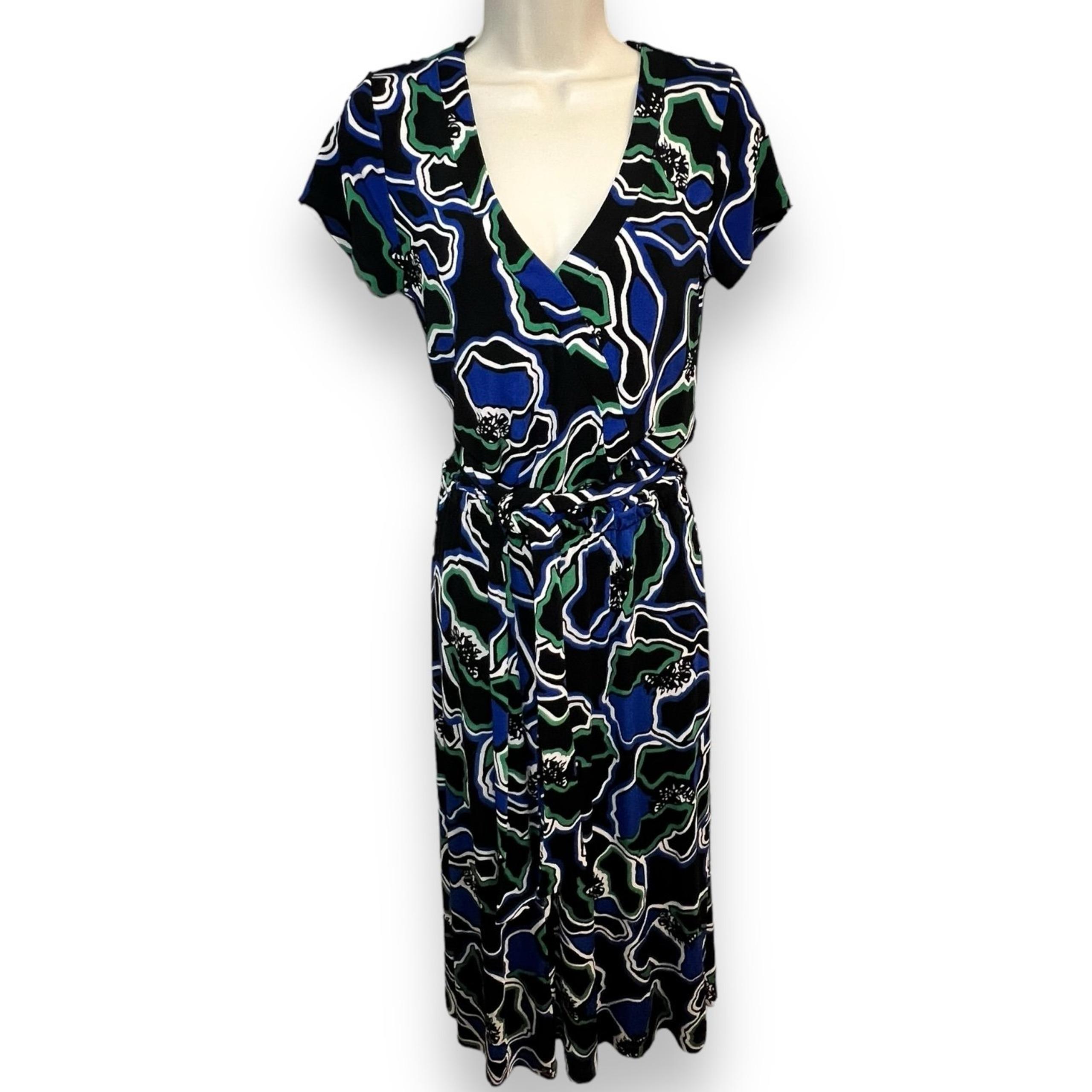 Chico’s Women’s Travelers Floral Wrap Dress Black Blue Size 0 (4/6)