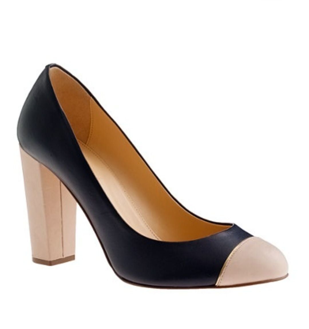 J. Crew Etta Cap Toe Navy and Beige Leather Pumps