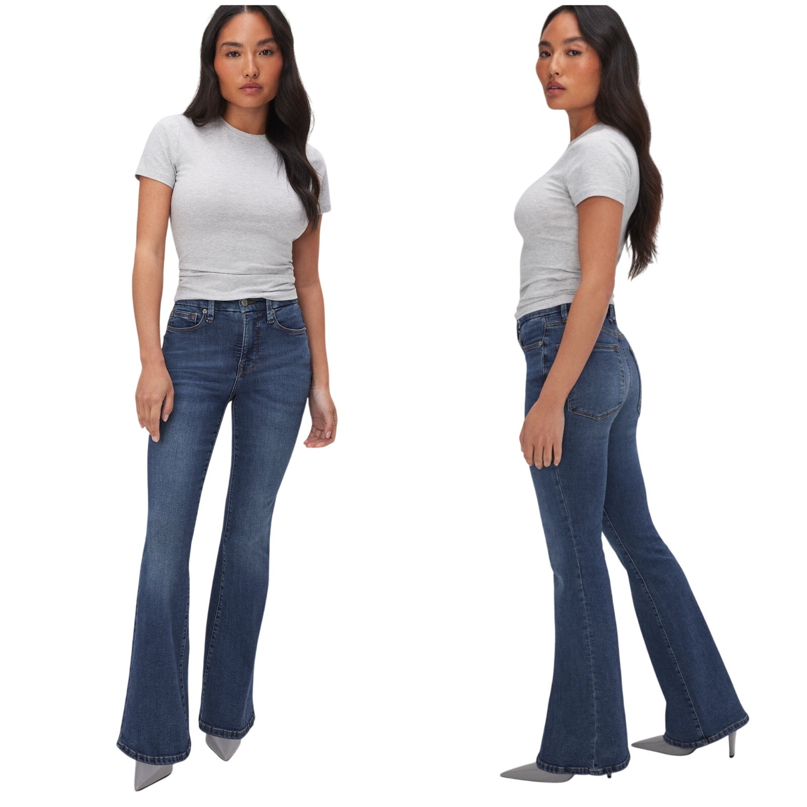 Good American Jeans Good Petite Flare Denim High Rise Boho Hippie Blue 10 30