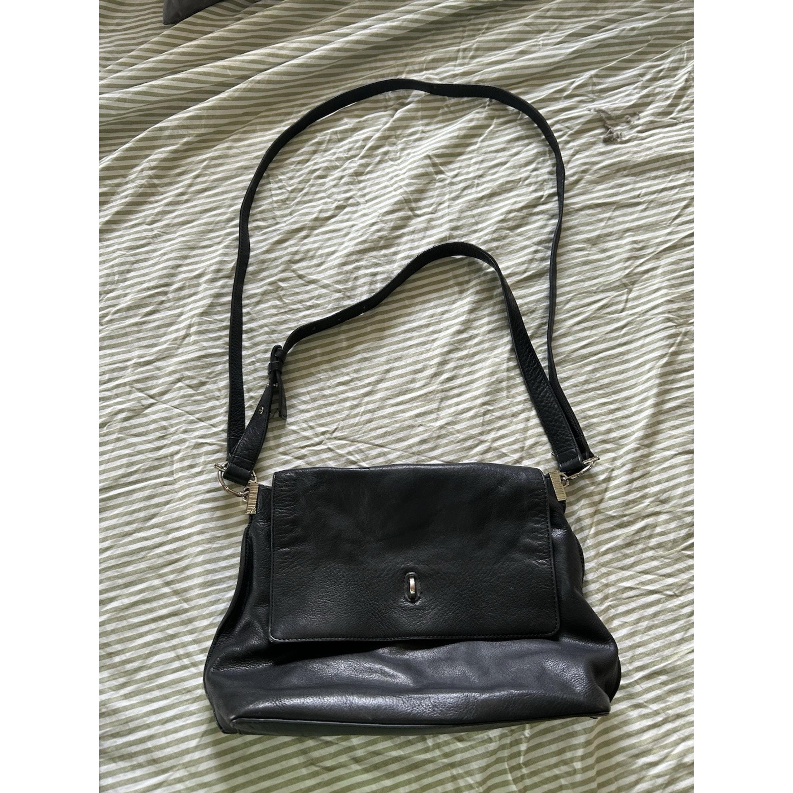 Vince Camuto Black Pebbled Leather Shoulder Bag Crossbody Flap Top Purse