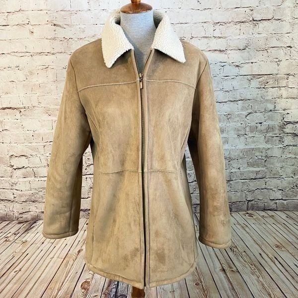 Shaver Lake Sherpa Lined Micro Fiber Full Zip Jacket Tan Exposed Seams Medium