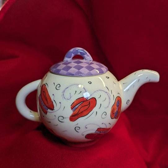 Vintage Red Hat HausenWare Porcelain Teapot Designed by Sally Noll