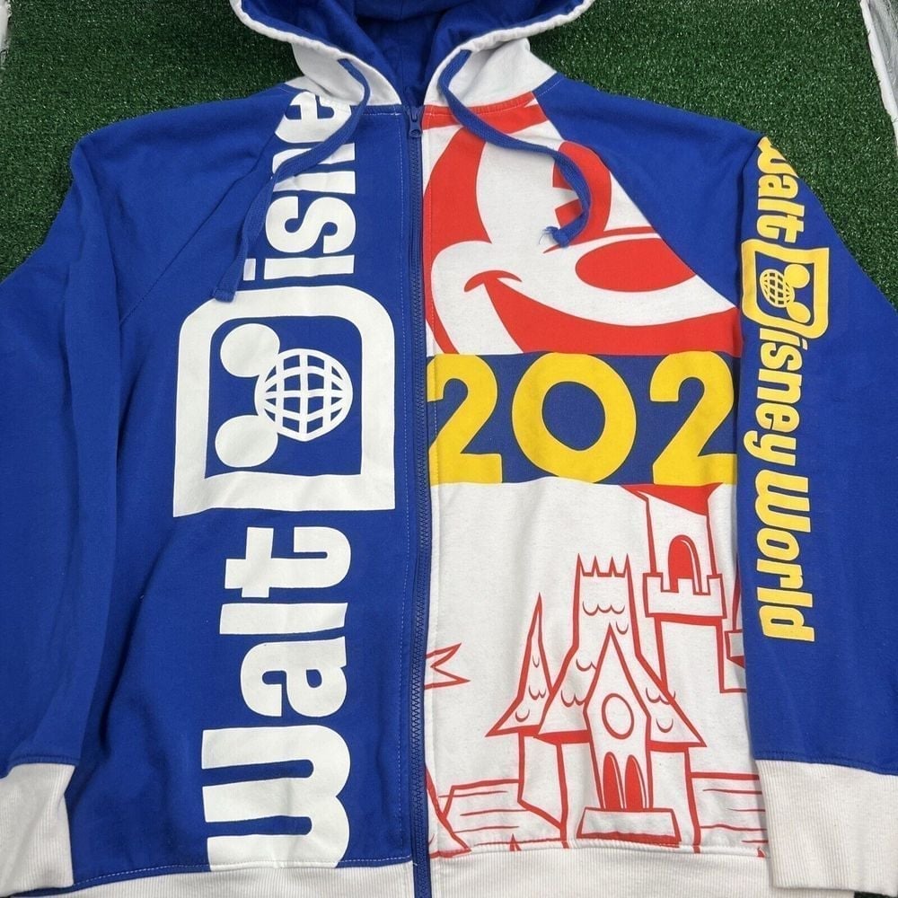 Walt Disney World 2021 Zip Hooded Hoodie Sweatshirt Size Adult 3L Blue White