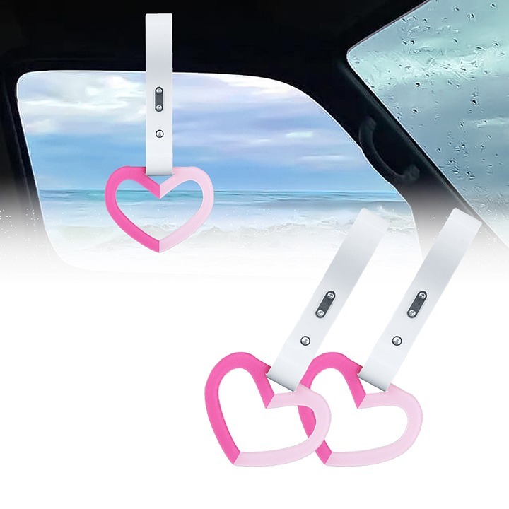 NEW 2PCS DOUBLE COLOR HEART JDM TSURIKAWA RING WHITE Handle Strap Drift Charm