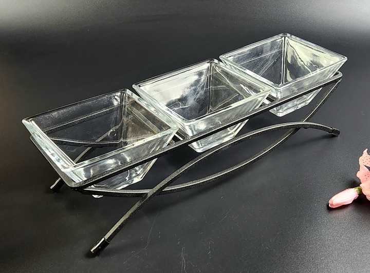 Vintage Glass & Metal Relish Dish/Appetizer Set