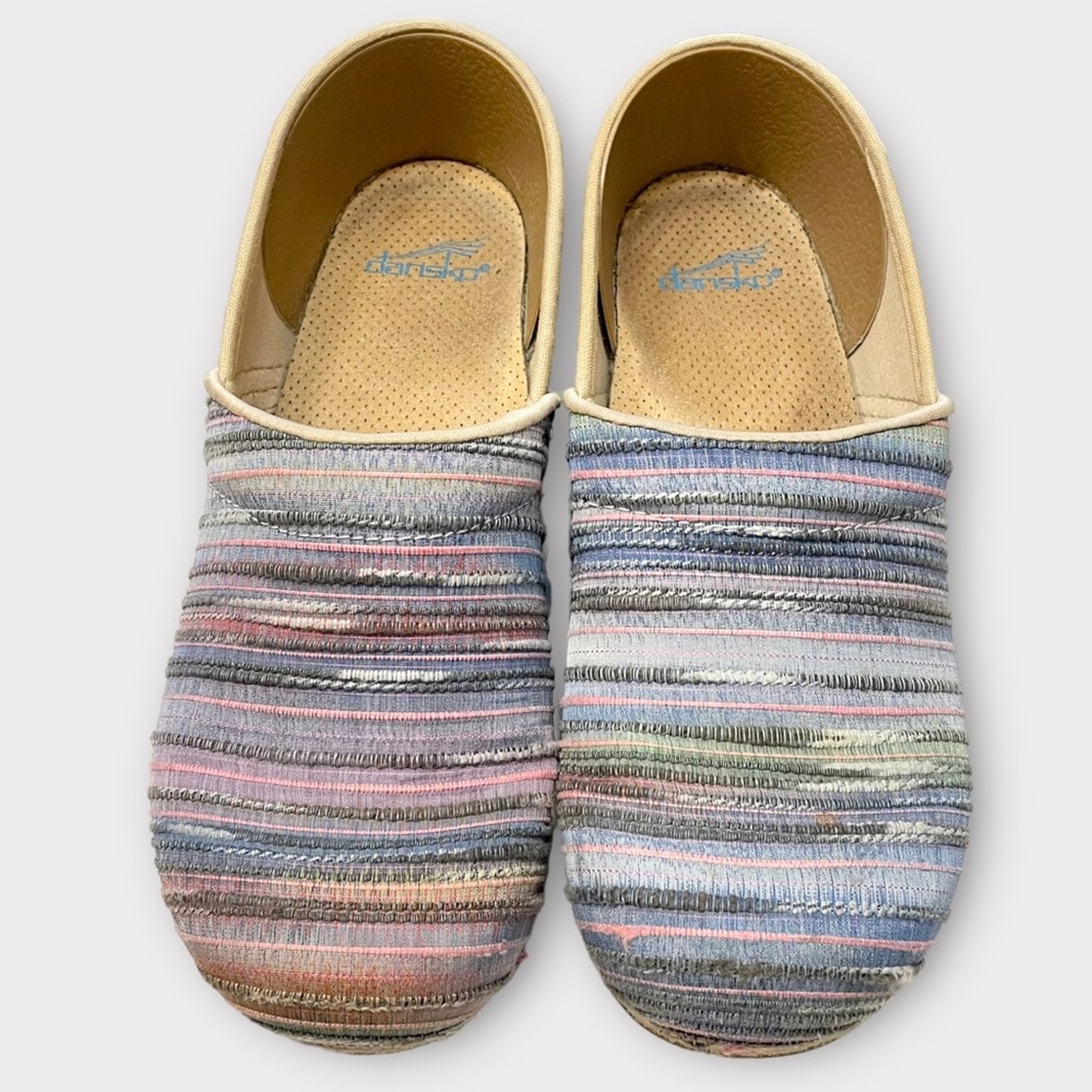 DANSKO Jute Pro Weave Artisan Slip On Clogs Tweed Multicolor Stripe 40/US 9.5-10