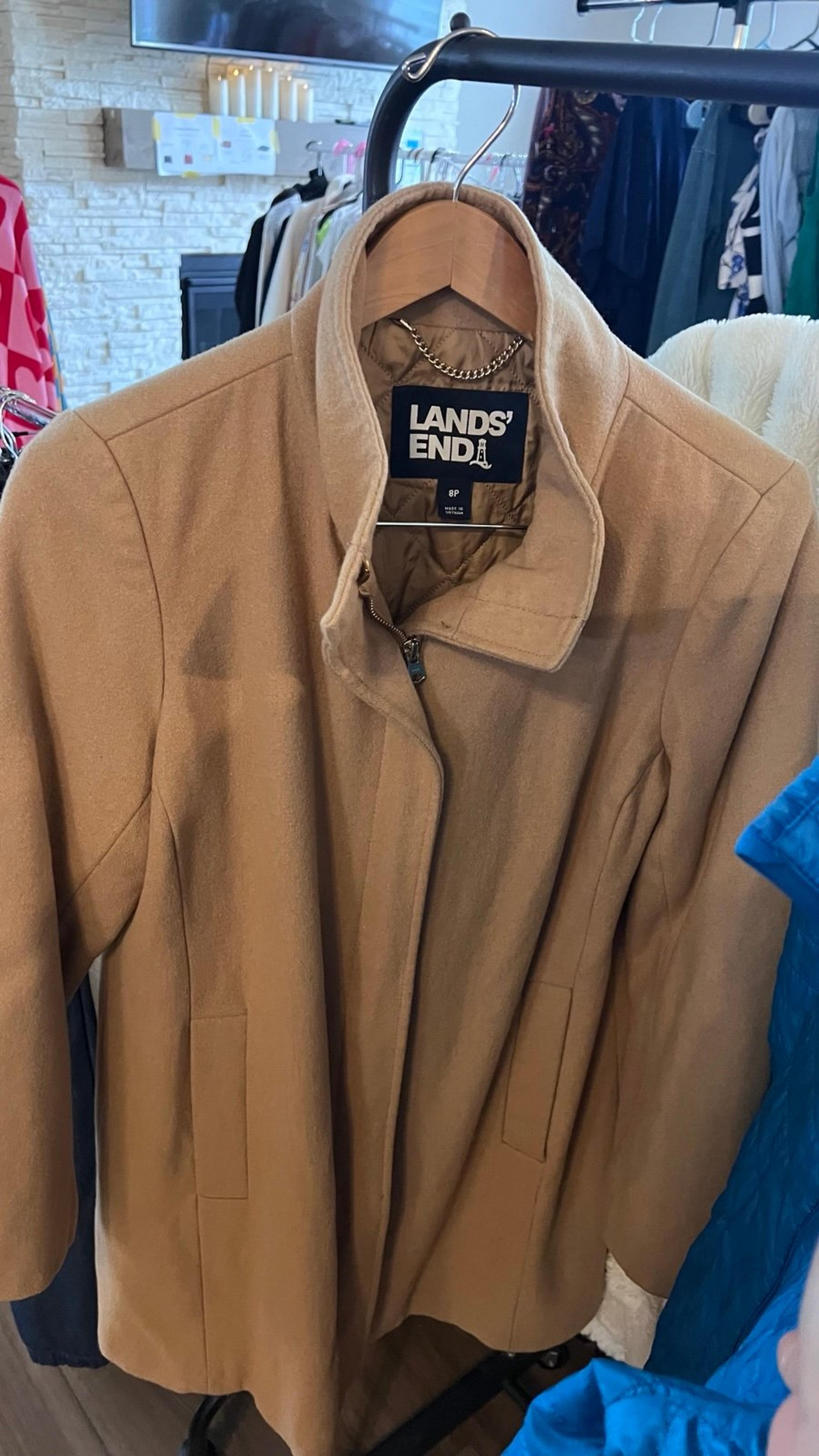 Lands End Wool tan overcoat Sz 8P
