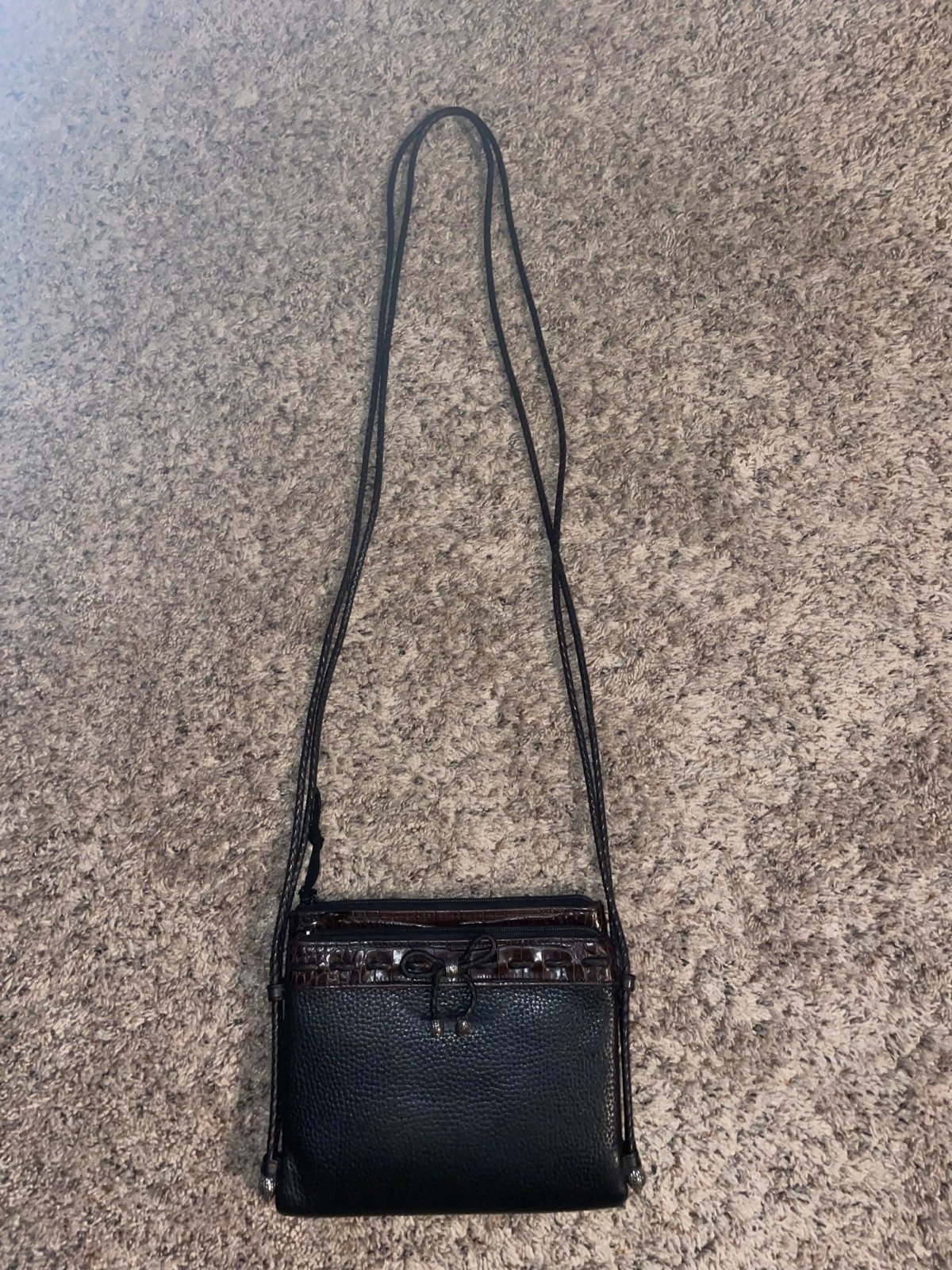 Vintage BRIGHTON Crossbody Bag Wallet Black Brown Leather Purse Organizer