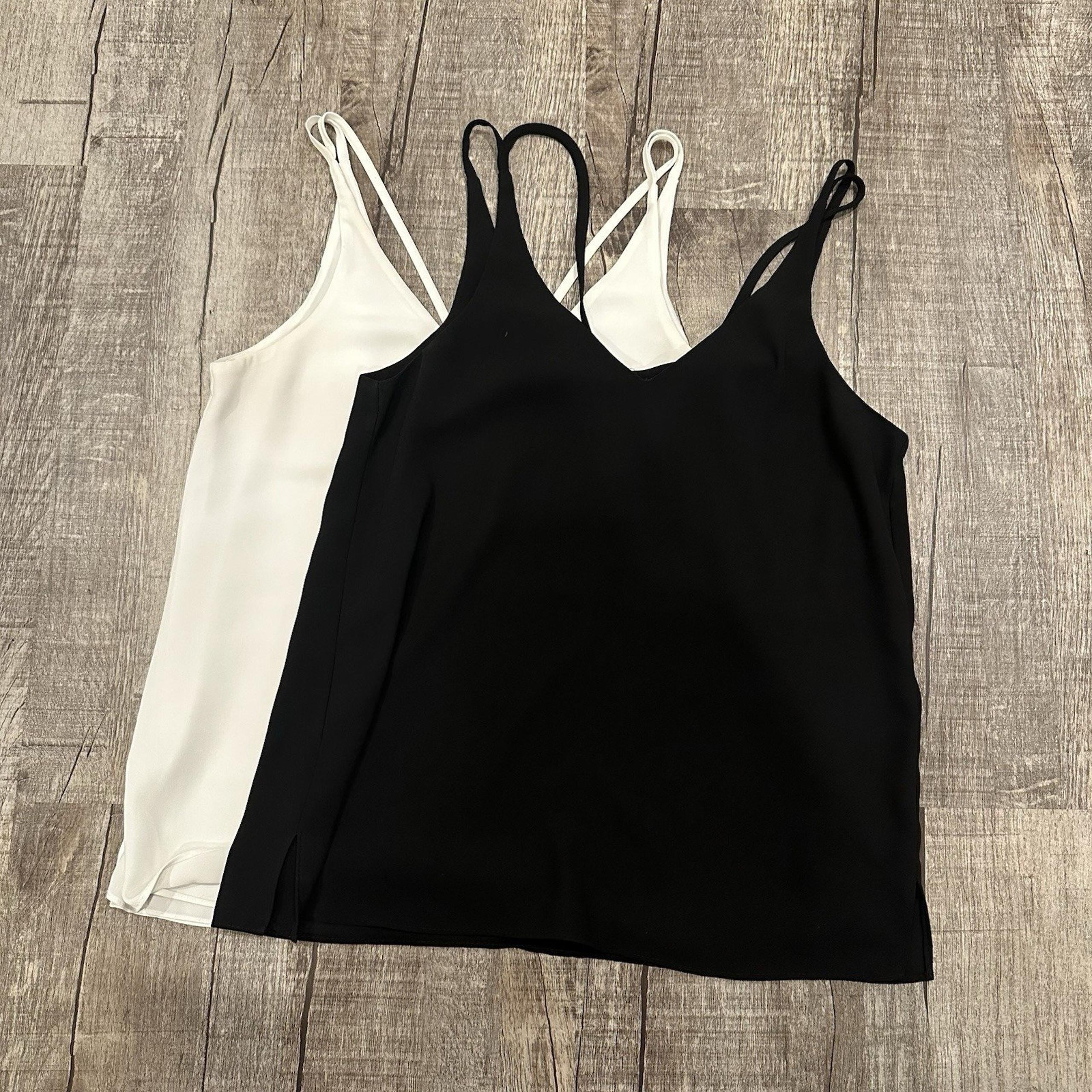 TopShop Lot of 2 Strappy Tank Top V Neck Sleeveless Black White Womens Size 2 US